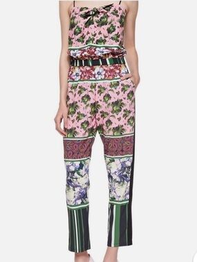 Clover Canyon Jumpsuit with Green & Black Stripes & Multicolor Floral Print Sz M